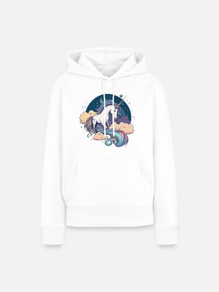 Regenbogen-Einhorn - Frauen Premium Bio Hoodie - Weiß