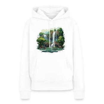 Promenade en cascade - Sweat à capuche Premium bio Femme - blanc - Devant - Julia (174cm)