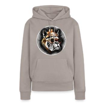 Bulldogge im Steampunk-Retro-Stil - Frauen Premium Bio Hoodie - Taupe - Vorne - Julia (174cm)