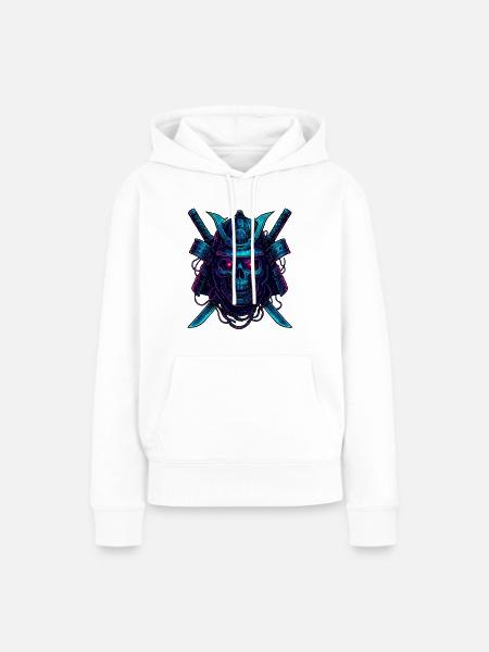 Cyber Samurai Totenkopf Neon Design - Frauen Premium Bio Hoodie - Weiß
