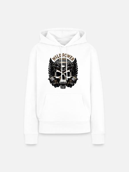Wild Power Skull Biker Emblem - Frauen Premium Bio Hoodie - Weiß