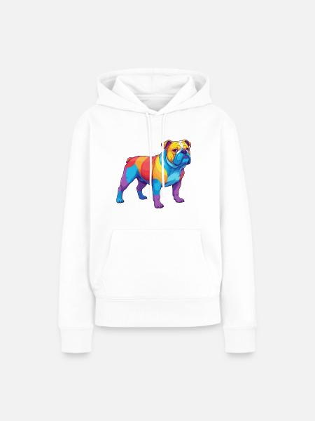 Bunte Bulldogge-Regenbogen-Pop-Art-Aquarell - Frauen Premium Bio Hoodie - Weiß