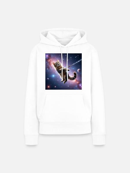 Katze im All - Frauen Premium Bio Hoodie - Weiß