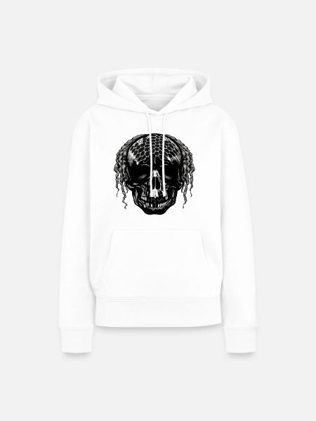 Schädel mit Netzmuster Dreadlocks - Frauen Premium Bio Hoodie - Weiß