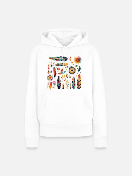 Boho Feder und Blüten Muster - Frauen Premium Bio Hoodie - Weiß