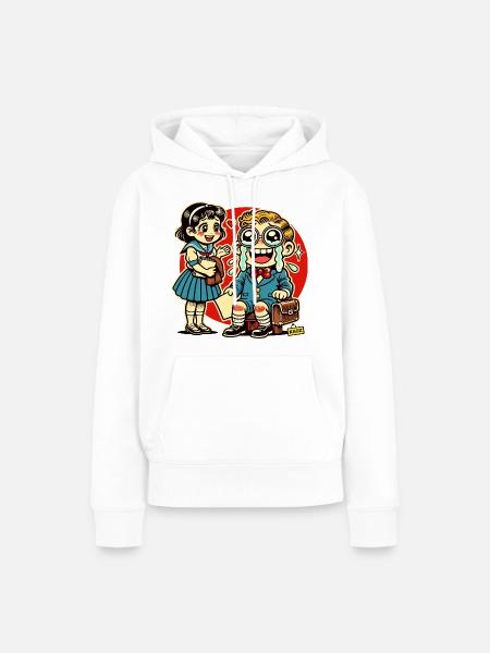 Retro Schulkinder mit Herz Hintergrund - Frauen Premium Bio Hoodie - Weiß