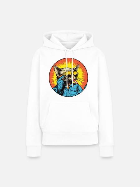 Sunny Cat Retro-Vibe - Frauen Premium Bio Hoodie - Weiß