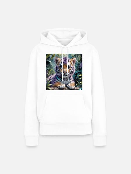 Bunter Tigercub im Dschungel - Frauen Premium Bio Hoodie - Weiß