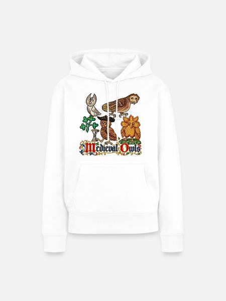 Verzierte mittelalterliche Eulen - Frauen Premium Bio Hoodie - Weiß