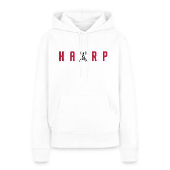 HAARP - THÉORIE DE CONSPIRATION DE MANIPULATION MÉTÉO - Sweat à capuche Premium bio Femme - blanc - Devant - Julia (174cm)