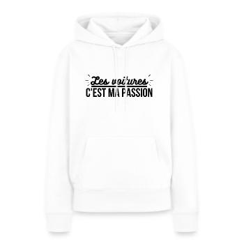 Les voitures c'est ma passion. t shirt voiture - Sweat à capuche Premium bio Femme - blanc - Devant - Julia (174cm)