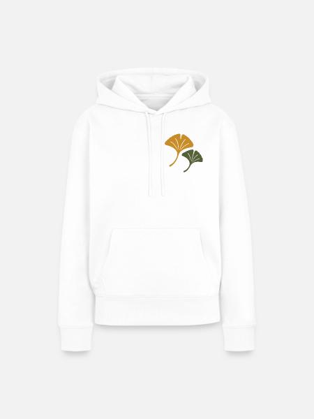 Ginkgo Duo – Minimalistische Blätter - Frauen Premium Bio Hoodie - Weiß