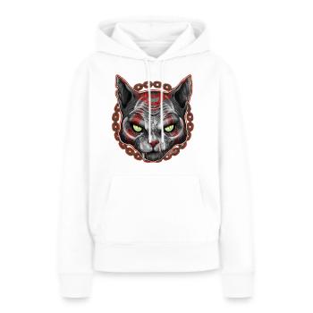 CHARIVARI Alley Katze V1 - Totenkopf - Frauen Premium Bio Hoodie - Weiß - Vorne - Julia (174cm)