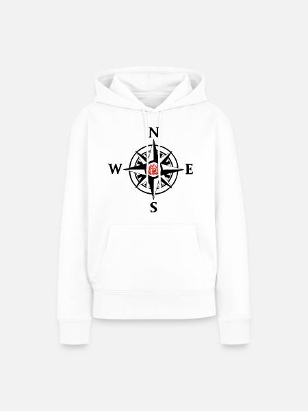 Natur- und Kompassrose (schwarz) - Frauen Premium Bio Hoodie - Weiß