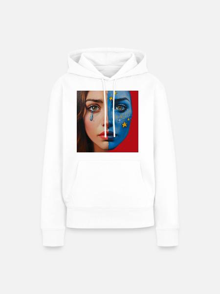 Cosmic Tears – Halbgesicht Kunstportrait - Frauen Premium Bio Hoodie - Weiß