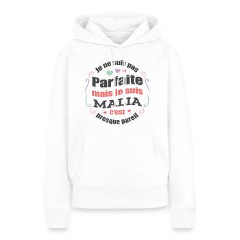 MALIA PARFAITE - PRENOM MALIA - Sweat à capuche Premium bio Femme - blanc - Devant - Julia (174cm)
