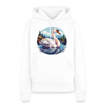 Un cygne nageant sur un lac - Sweat à capuche Premium bio Femme - blanc - Devant - Julia (174cm)
