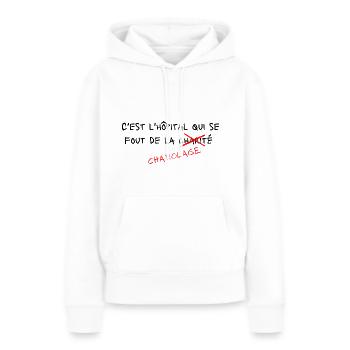 Humour - Sweat à capuche Premium bio Femme - blanc - Devant - Julia (174cm)