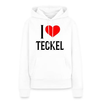 i heart teckel - j'aime mon teckel - Sweat à capuche Premium bio Femme - blanc - Devant - Julia (174cm)