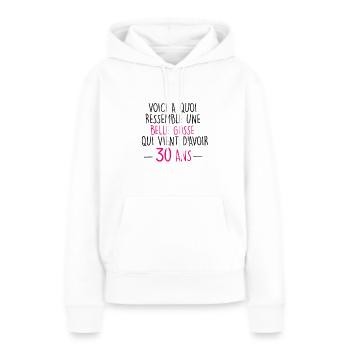 30 ans - femme - Sweat à capuche Premium bio Femme - blanc - Devant - Julia (174cm)