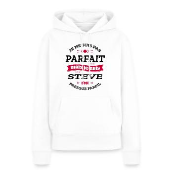 STEVE PARFAIT - PRENOM STEVE - Sweat à capuche Premium bio Femme - blanc - Devant - Julia (174cm)