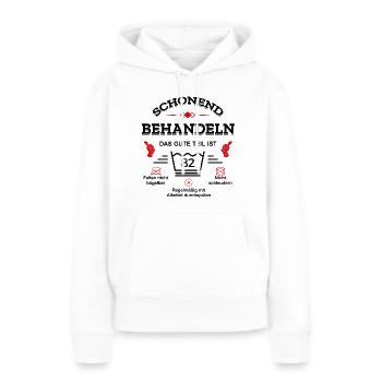 HANDLE MIT SORGFALT – 82 JAHRE PERFEKTION - Frauen Premium Bio Hoodie - Weiß - Vorne - Julia (174cm)