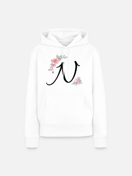 Buchstabe n Blumen - Frauen Premium Bio Hoodie - Weiß