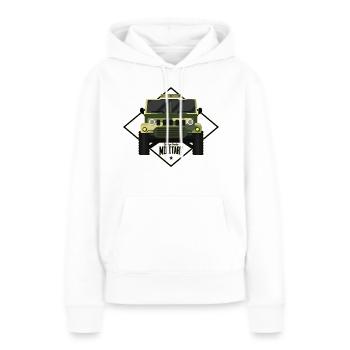 VOITURE MILITAIRE ENCIENNE - CAMOUFLAGE MILITAIRE - Sweat à capuche Premium bio Femme - blanc - Devant - Julia (174cm)