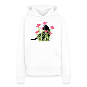 Frühlingsdesign - schwarze Katze im Blumenbeet - Frauen Premium Bio Hoodie - Weiß - Vorne - Julia (174cm)