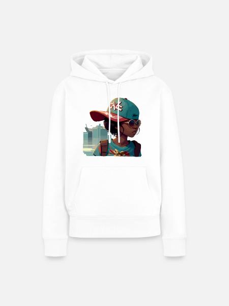 Urbanes Mädchen mit Sonnenbrille - Frauen Premium Bio Hoodie - Weiß