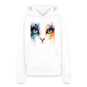 Yeux de chat Aquarelle Coloré - Sweat à capuche Premium bio Femme - blanc - Devant - Julia (174cm)