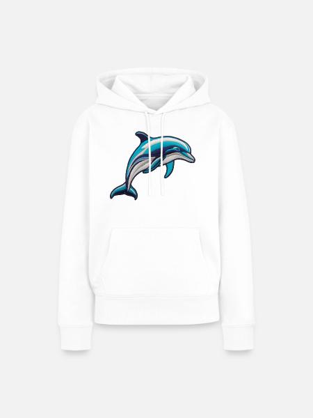 Gestickter Delfin - Frauen Premium Bio Hoodie - Weiß