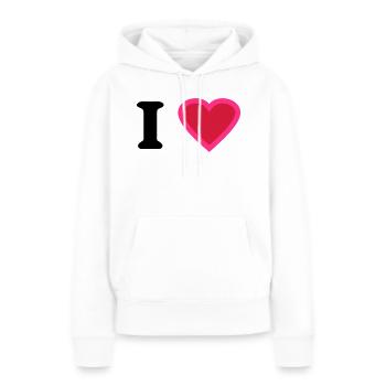 i love - Sweat à capuche Premium bio Femme - blanc - Devant - Julia (174cm)