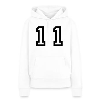 nombre - 11 - onze - Sweat à capuche Premium bio Femme - blanc - Devant - Julia (174cm)