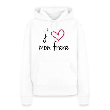 J'aime mon frère - Sweat à capuche Premium bio Femme - blanc - Devant - Julia (174cm)