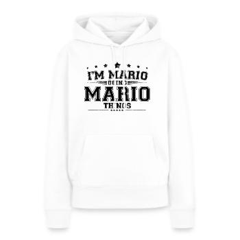 Je suis Mario en train de faire des choses Mario - Sweat à capuche Premium bio Femme - blanc - Devant - Julia (174cm)