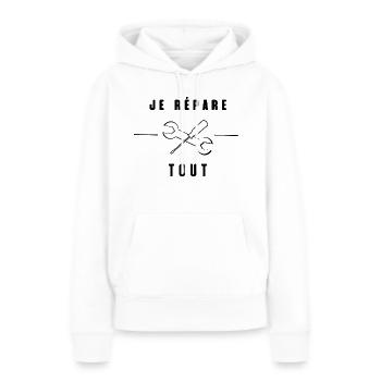 Je répare tout - Sweat à capuche Premium bio Femme - blanc - Devant - Julia (174cm)