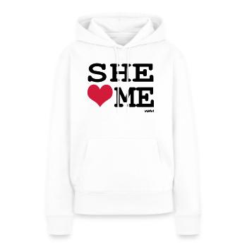 elle m'aime par wam - Sweat à capuche Premium bio Femme - blanc - Devant - Julia (174cm)