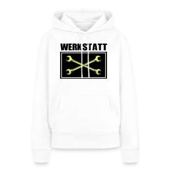 werkzeug werkstatt - Frauen Premium Bio Hoodie - Weiß - Vorne - Julia (174cm)