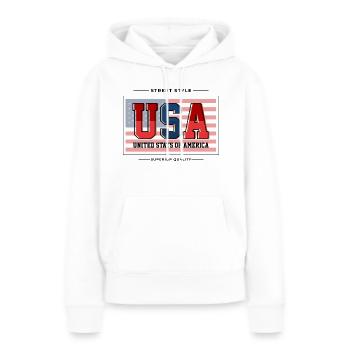 États-Unis - Sweat à capuche Premium bio Femme - blanc - Devant - Julia (174cm)