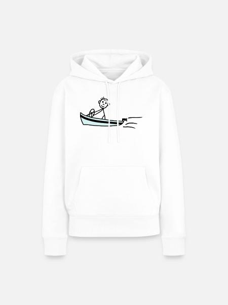 Männchen fährt Motorboot - V2 - Frauen Premium Bio Hoodie - Weiß