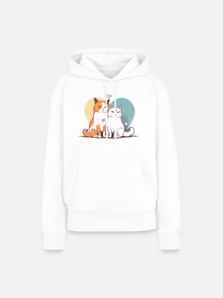 Katzenliebe - Frauen Premium Bio Hoodie - Weiß