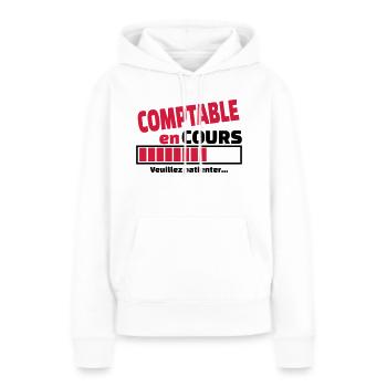 comptable en cours - Sweat à capuche Premium bio Femme - blanc - Devant - Julia (174cm)