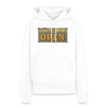 Open - Frauen Premium Bio Hoodie - Weiß - Vorne - Julia (174cm)