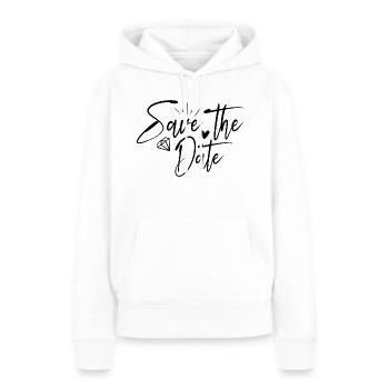 Réservez la date - Sweat à capuche Premium bio Femme - blanc - Devant - Julia (174cm)