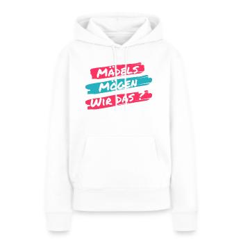 Les filles, est-ce qu’on aime ça ? Drôle de dicton d’un clic - Sweat à capuche Premium bio Femme - blanc - Devant - Julia (174cm)