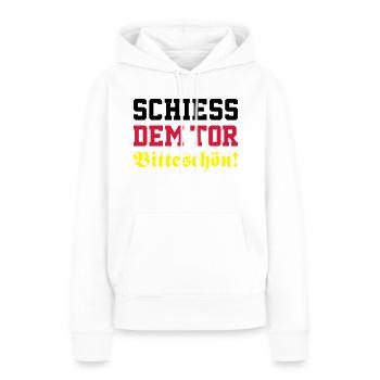 Schiess dem Tor, bitteschön! - Frauen Premium Bio Hoodie - Weiß - Vorne - Julia (174cm)