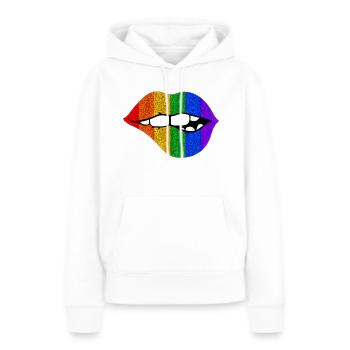 LGBTQ+ LIPS BITING PRIDE - Frauen Premium Bio Hoodie - Weiß - Vorne - Julia (174cm)