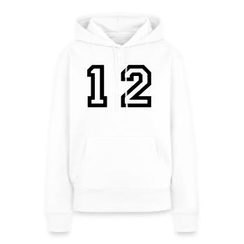 nombre - 12 - douze - Sweat à capuche Premium bio Femme - blanc - Devant - Julia (174cm)