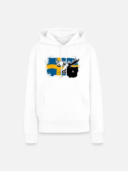 Sweden - Moose & Flag - Frauen Premium Bio Hoodie - Weiß